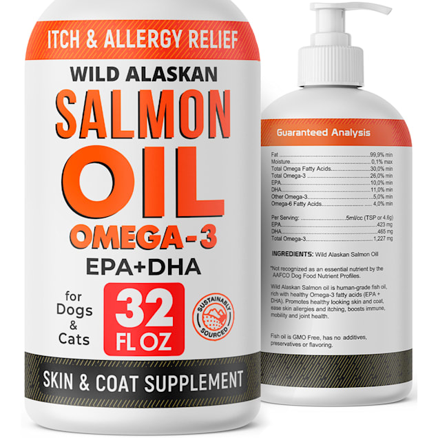 Wild Alaskan Salmon Oil for Dogs & Cats - Omega 3 Skin & Coat Support -  Liquid Food Supplement for Pets - Natural EPA + DHA Fatty Acids for Joint  Function, Immune & Heart Health, 32 Fl Oz : Pet Supplies 