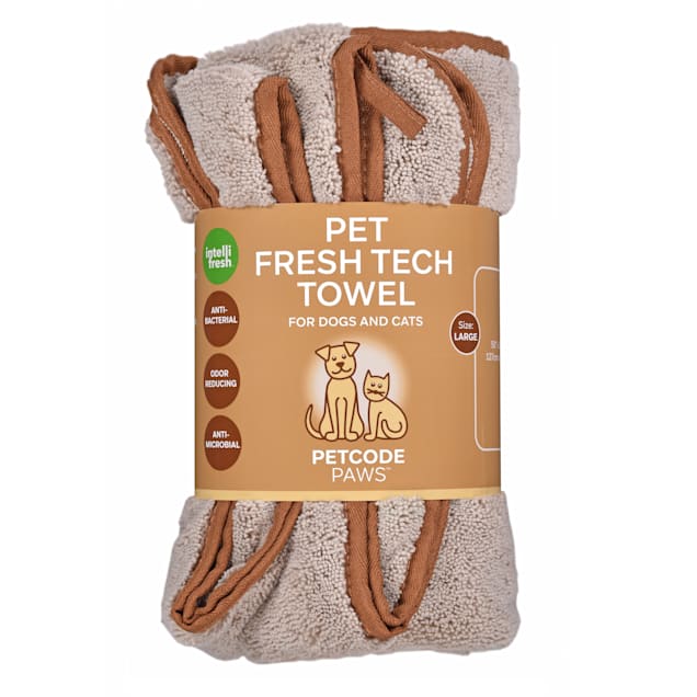 Petcode Paws Pet Fresh Tech Towel and Blanket in Sand Beige with Terra Brown, 50" L X 30" W X 0.275" H - Carousel image #1