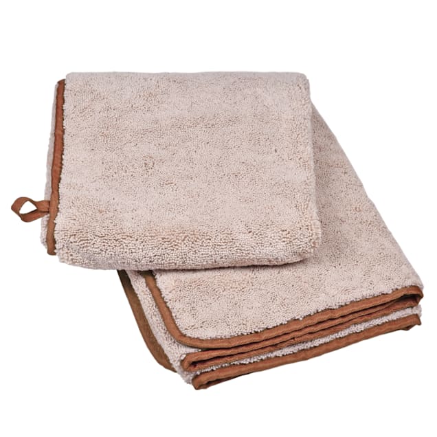 Petcode Paws Pet Fresh Tech Towel and Blanket in Sand Beige with Terra Brown, 50 L x 30 W x 0.275 H, Large