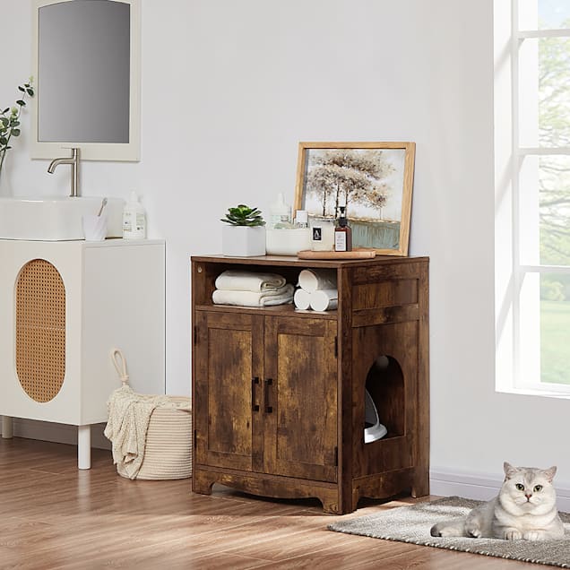 Rustic cat online litter box furniture