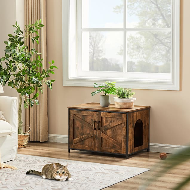 Unipaws Cat Litter Box Enclosure with Top Opening Rustic Brown