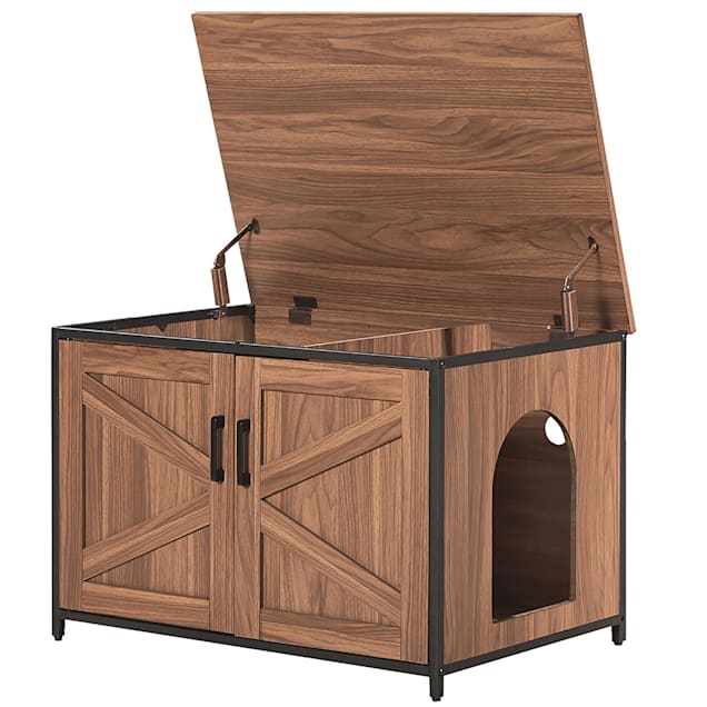 UniPaws Cat Litter Box Enclosure with Top Opening in Walnut, 30" L X 21" W X 21" H - Carousel image #1