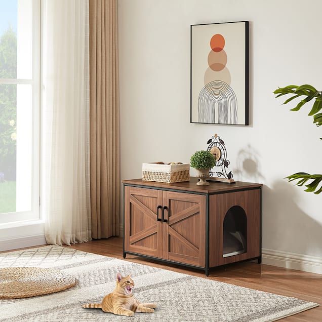 UniPaws Cat Litter Box Enclosure with Top Opening in Walnut 30