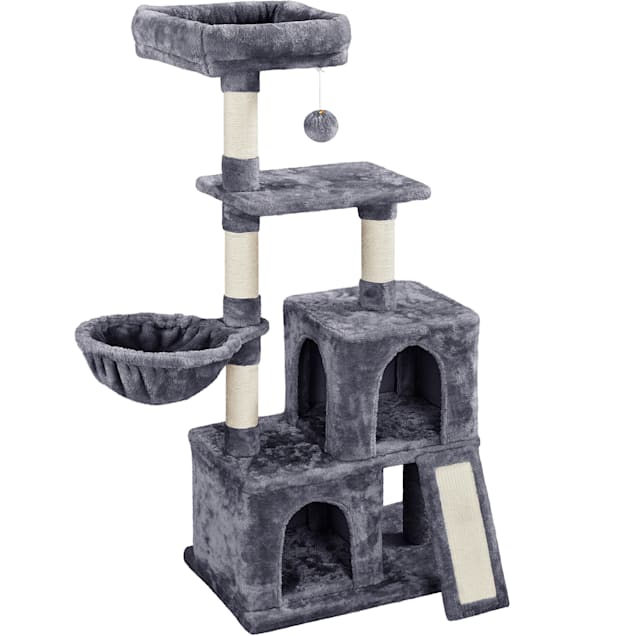 Topeakmart Dark Gray Plush Cat Tree with 2 Condos for Kittens, 53.5" H - Carousel image #1