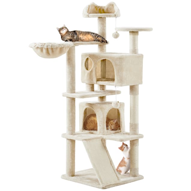 Topeakmart Beige Plush Cat Tree with 2 Condos for Kittens 55
