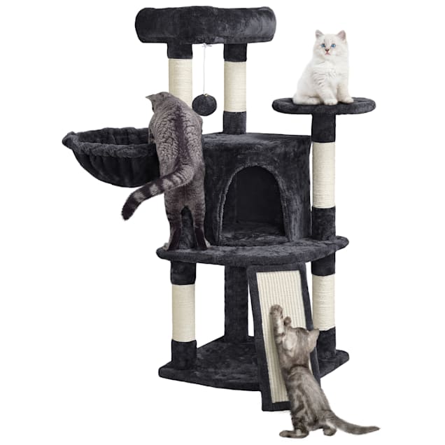 Topeakmart Black Medium Plush Cat Tree Condo with Basket, 42" H - Carousel image #1