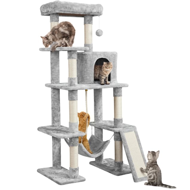 Topeakmart Light Gray 4-Level Plush Cat Tree with Hammock for Kittens, 63" H - Carousel image #1