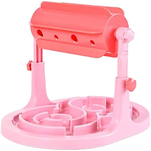 Piggy Poo and Crew Adjustable Height Slow Feeder Pet Bowl, Pink