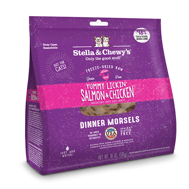 Stella Chewy s Freeze Dried Raw Dinner Morsels Protein Rich Yummy Lickin Salmon Chicken Recipe Dry Cat Food 18 oz