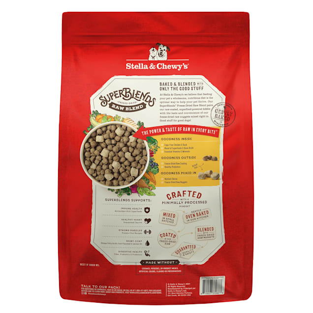Stella Chewy s SuperBlends Raw Blend Wholesome Grains Cage Free Chicken Duck Recipe with Superfoods Dry Dog Food 21 lbs