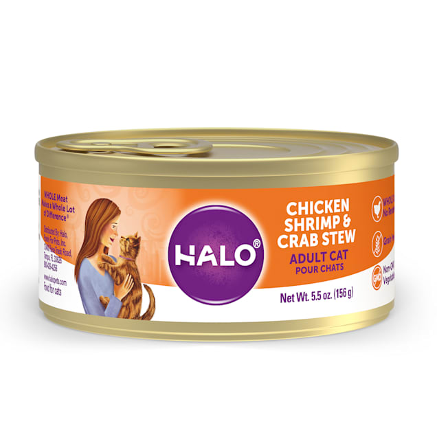 Halo Adult Grain Free Chicken, Shrimp & Crab Recipe Canned Cat Food, 5.5 oz., Case of 12 - Carousel image #1