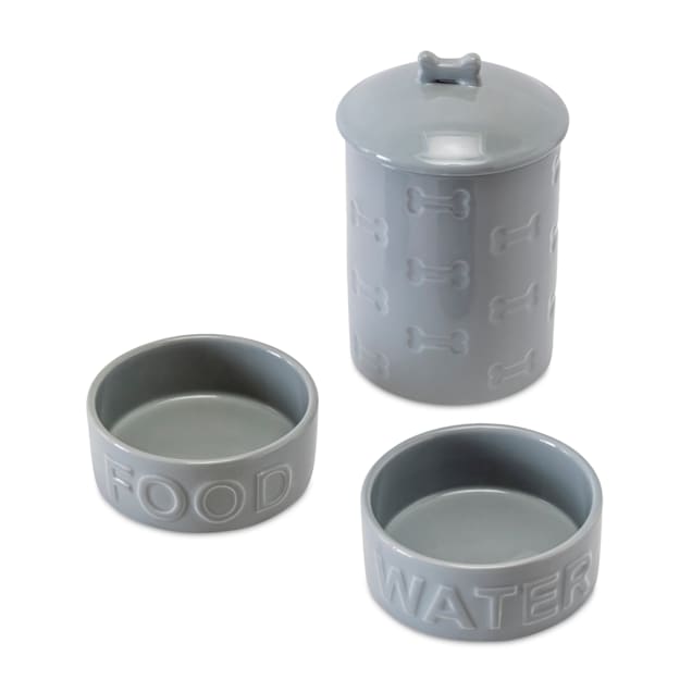 Park Life Designs Grey Classic Dog Water and Food Bowl with Manor Treat Jar, Small, Pack of 3 - Carousel image #1
