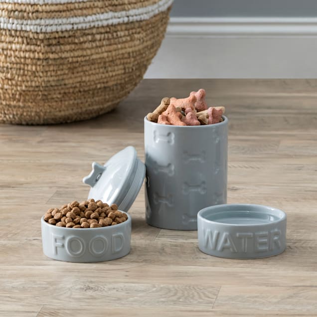 Ceramic Dog Bowls with Bone Pattern, Dog Food Dish for Small Dogs