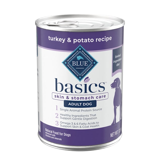 Blue Buffalo Blue Basics Skin & Stomach Care Natural Adult Grain Free Turkey Wet Dog Food, 12.5 oz., Case of 12 - Carousel image #1