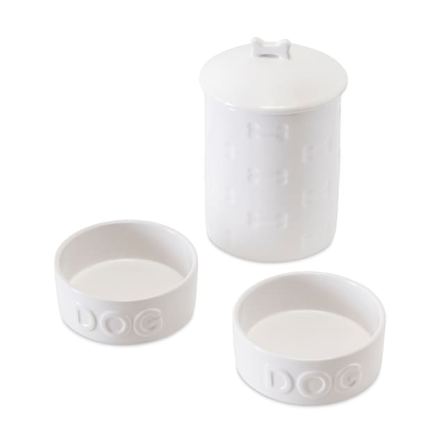 Park Life Designs White Classic Dog Bowl with Manor Treat Jar, Small, Pack of 3 - Carousel image #1