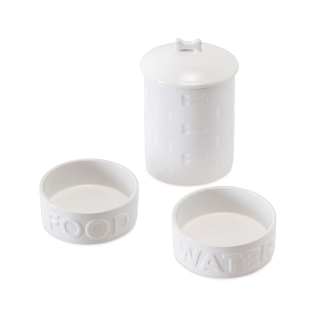 Park Life Designs White Classic Dog Water and Food Bowl with Manor Treat Jar, Small, Pack of 3 - Carousel image #1