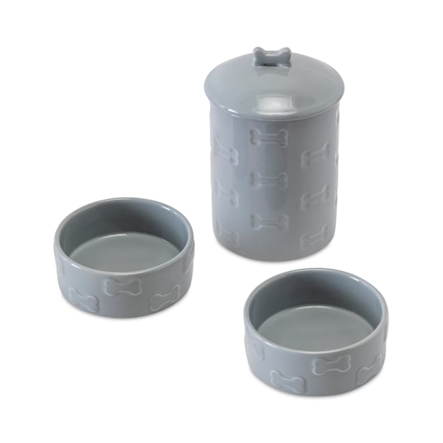 Park Life Designs Manor Grey Treat Jar and Bowl for Dogs, Small, Pack of 3 - Carousel image #1
