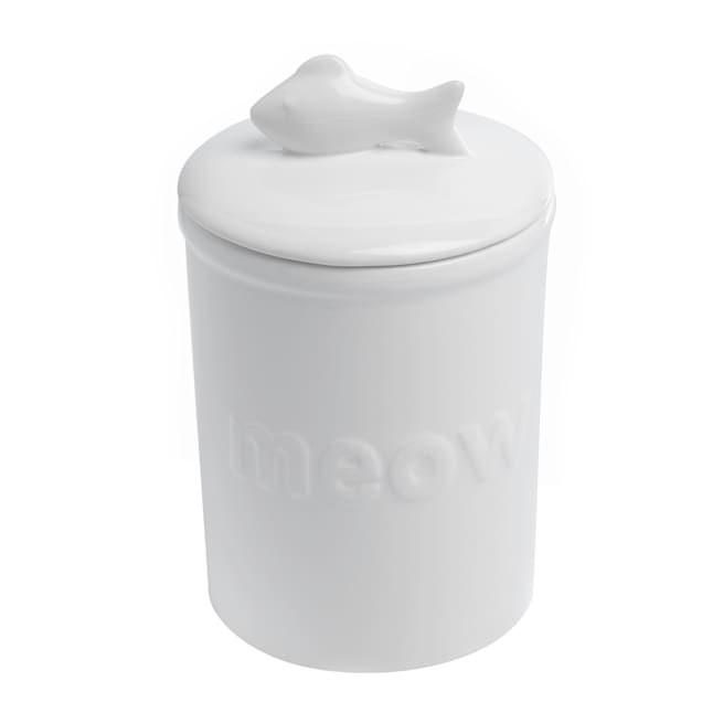 White dog shop treat jar