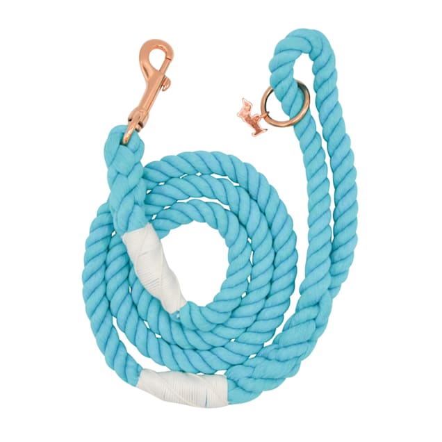 Sassy Woof Blue Rope Dog Leash 5 ft & Rose Gold Accents