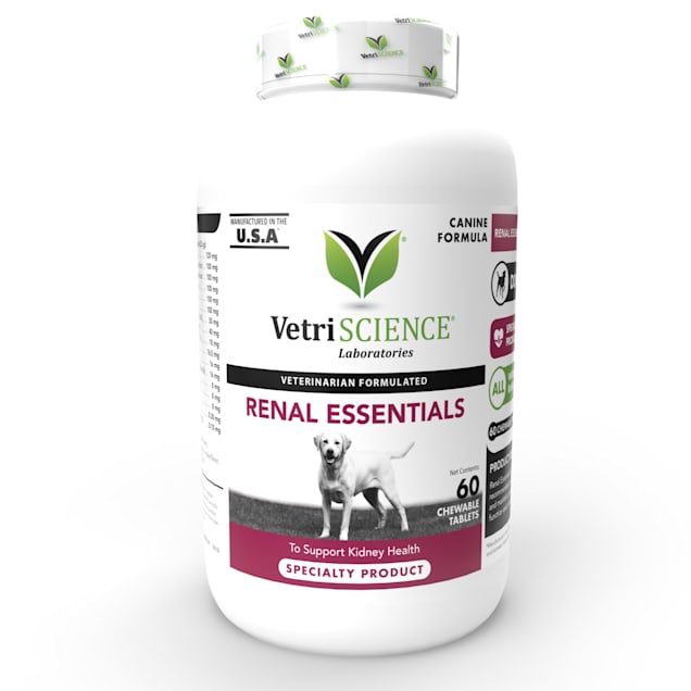 VetriScience Renal Essentials Chewable Tablets Kidney Urinary Supplement for Dogs Count of 60