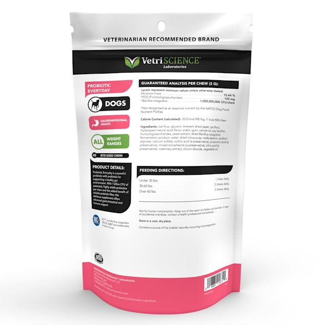 VetriScience Probiotic Everyday Soft Chews Digestive Supplement for Dogs Count of 45