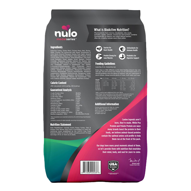 Nulo MedalSeries Ancient Grains Turkey, Oats & Guinea Fowl Dry Puppy Food, 24 lbs.
