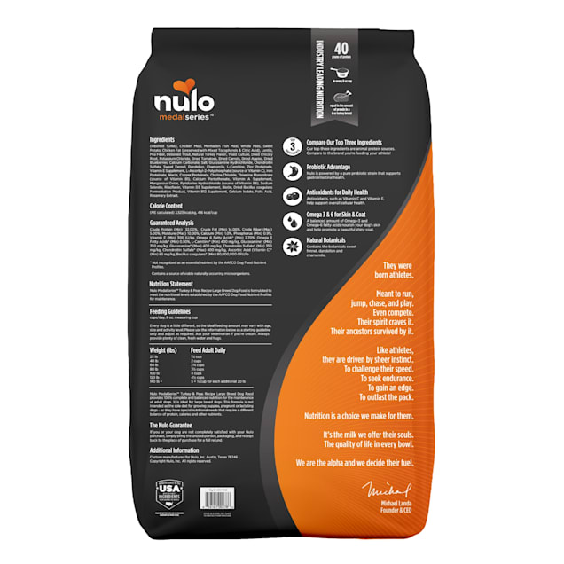 Nulo MedalSeries Large Breed Adult Dog Food Grain Free Turkey Peas 24 lb