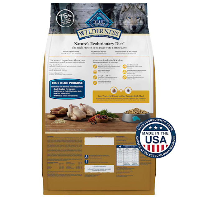 Blue Buffalo Wilderness Chicken Recipe High Protein Healthy Weight Adult Dry Dog Food 28 lb Bag