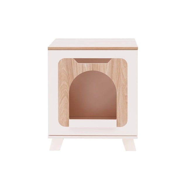 Teamson Pets Tan Elyse Elevated Wooden Cat Litter Box Enclosure Side Table Small