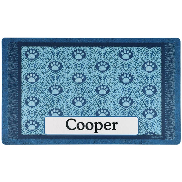 Drymate Blue Paw Braid Personalized Pet Feeding Mat, 12" L X 20" W X 0.12" H - Carousel image #1