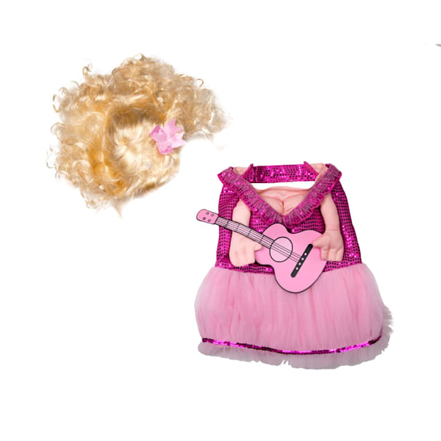 Doggy Parton Pink Dress, Guitar & Wig Set for Dogs, Medium/Large - Carousel image #1