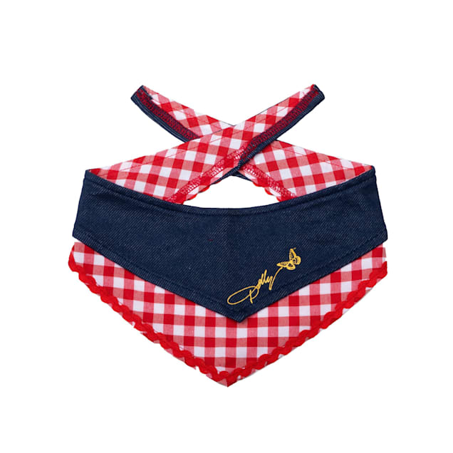 Doggy Parton Blue Printed Denim & Gingham Print Bandana for Pets, Large/X-Large - Carousel image #1