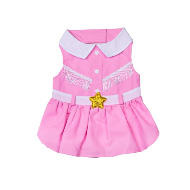 Doggy Parton Pink Cowgirl Collared Dog Dress, XSmall Petco