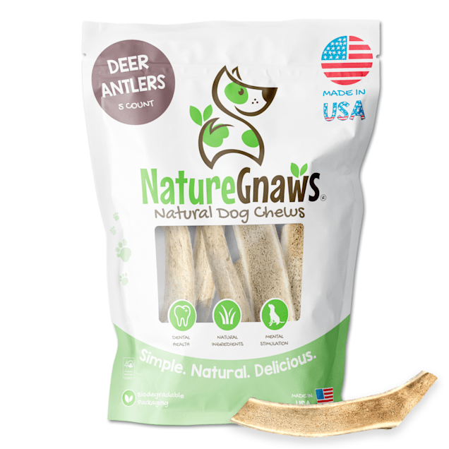 Nature Gnaws Naturally Shed Deer Antlers USA Dog Chews, Count of 5 - Carousel image #1