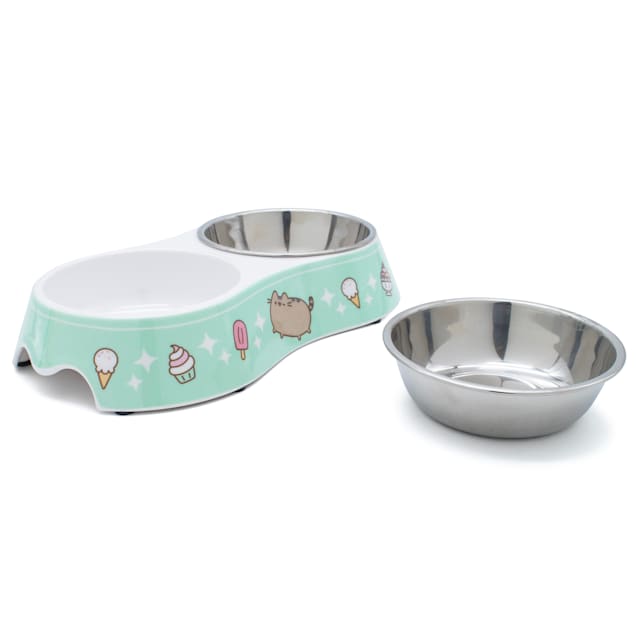 Pusheen Teal Ice Cream Double Diner Dog Bowl Petco