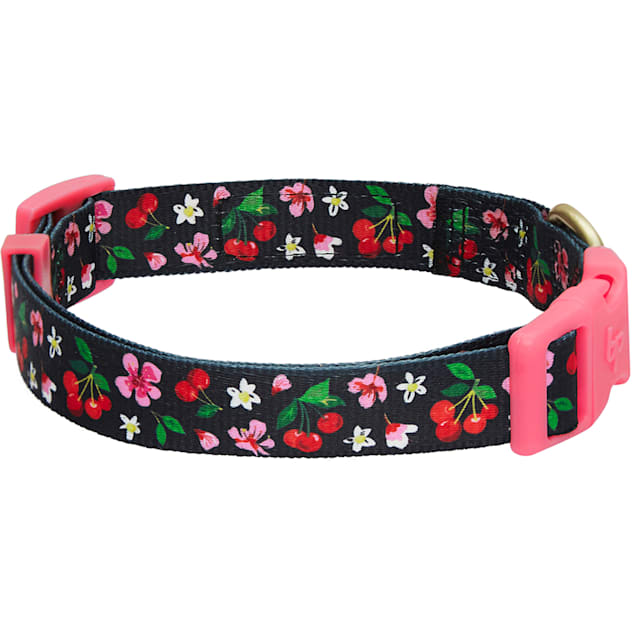 Blueberry Pet Black Cherry Blossom Adjustable Dog Collar with Dainty Flowers X Small