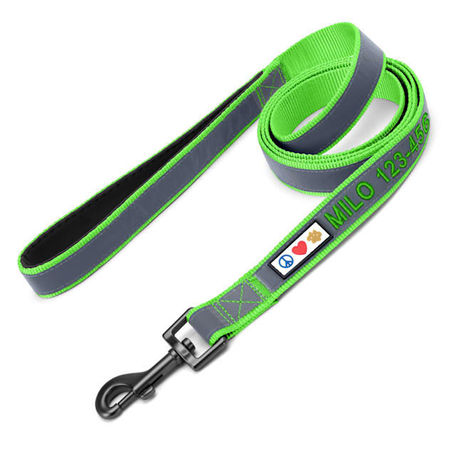 Pawtitas Green Personalized Reflective Padded Dog Leash 6 ft