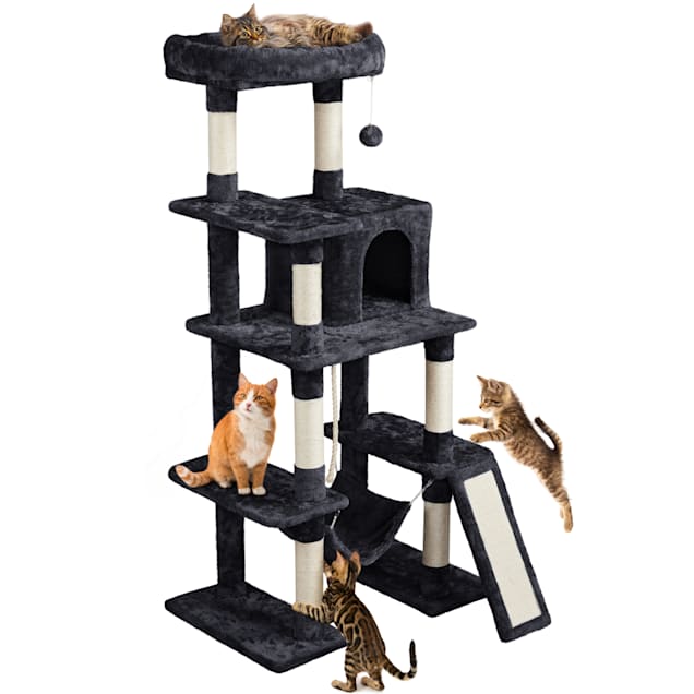 Topeakmart Black Plush Cat Tree with Hammock Scratching Posts 63