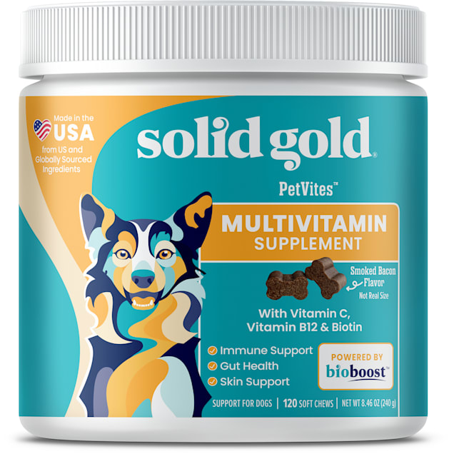 Solid Gold Petvites Multi-Vitamin Smoked Bacon Flavor Dog Chews, 8.46 oz.,  Count of 120