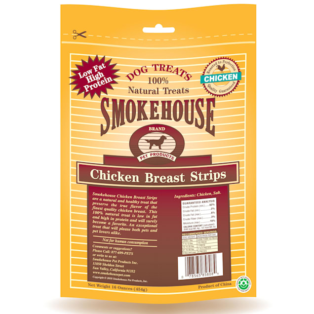 Smokehouse chicken breast strips dog treats top