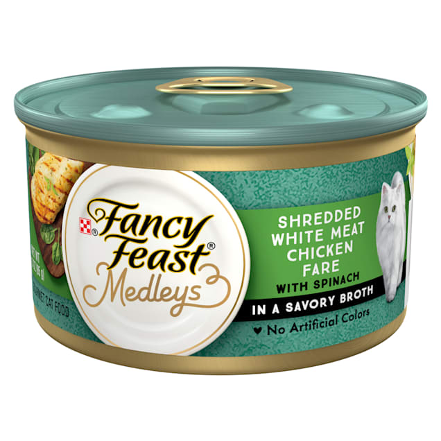Fancy Feast Medleys Shredded White Meat Chicken Fare With Spinach in a Savory Broth Wet Cat Food, 3 oz., Case of 24 - Carousel image #1