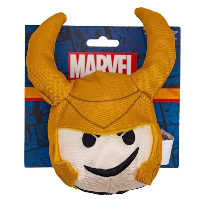 Buckle-Down Marvel Comics Loki Smirking Face Round Plush Dog Toy, Small