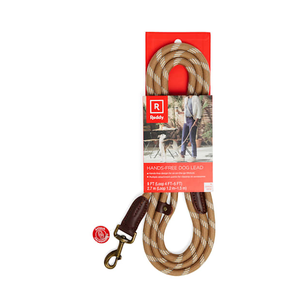 Reddy Tan Hands Free Rope Lead for Dogs 9 ft