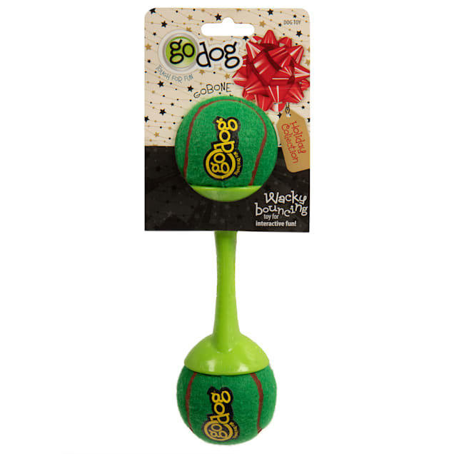 goDog Holiday Collection goBone Double Sided Tennis Ball Bone Dog