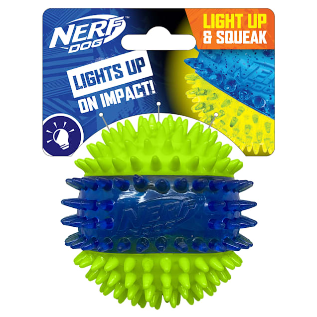 Nerf Translucent TPR 3-Part Spike LED and Squeak Ball Toys for Dogs, X-Small  Petco