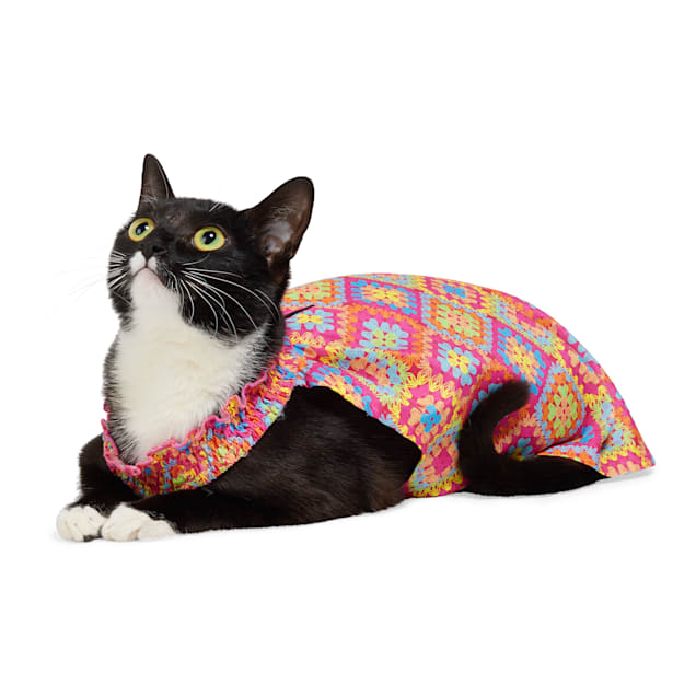 YOULY Crochet Print Cat Dress X Small Pink