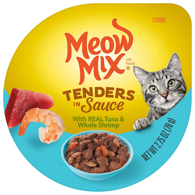 Meow Mix Tender Favorites With Real Tuna Whole Shrimp in Sauce