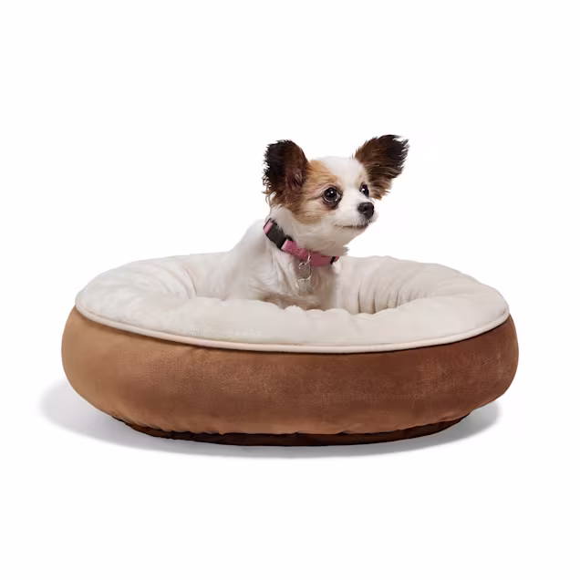 EveryYay Essentials Plush Bolster Round Dog Bed, 20" L X 20" W X 4" H, Small, Brown - Carousel image #1