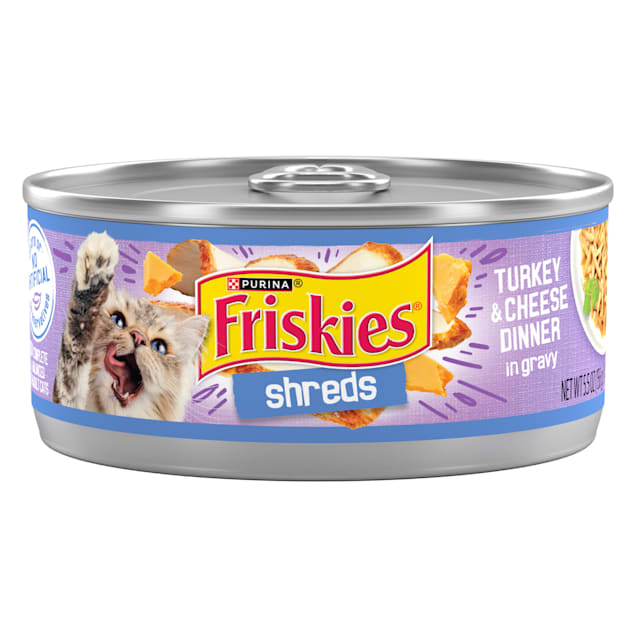 Friskies Shreds Turkey and Cheese Dinner in Gravy High Protein Wet Cat Food 5.5 oz. Case of 24