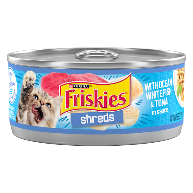 Friskies Shreds With Ocean Whitefish and Tuna in Sauce Wet Cat Food 5.5 oz. Case of 24 Petco